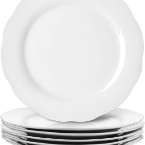 Porcelain Scalloped Dinner Plates Set for Home Kitchen Dining