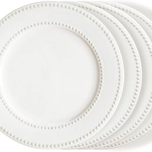 Embossed White Ceramic Dinner Plates Set for Kitchen Dining